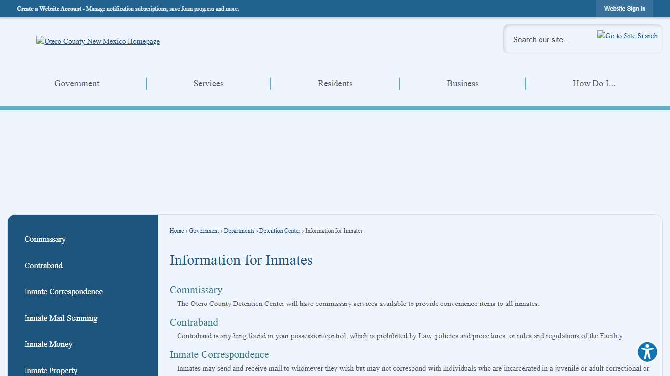 Information for Inmates | Otero County, NM