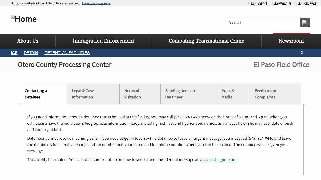 Otero County Processing Center | ICE